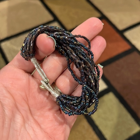 Blue Iridescent Bead Multi-strand Bracelet - Picture 3 of 4